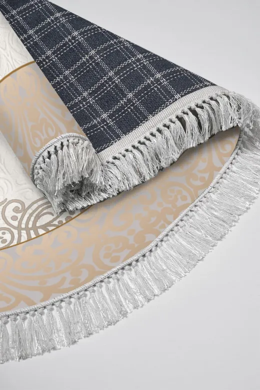 Alanur Home 900623-P-S-Oval Krem Star Pamuk Tabanlı Saçaklı Dijital Halı