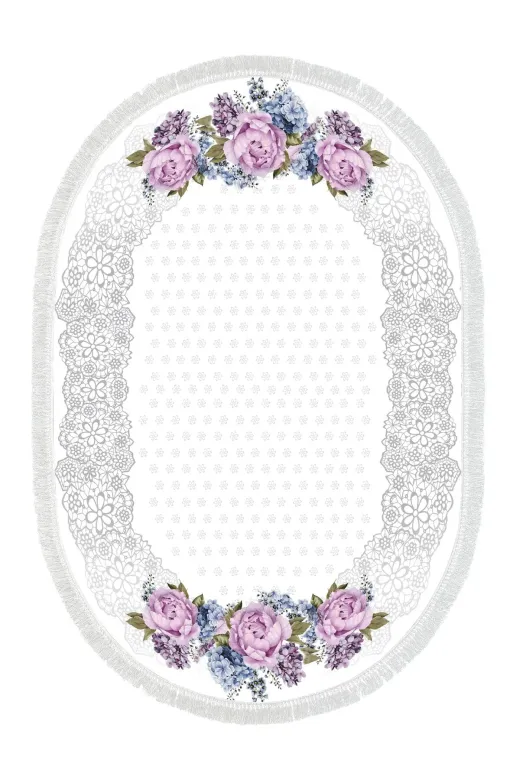 Alanur Home 900625-P-S-Oval Alanur Star Pamuk Tabanlı Saçaklı Dijital Halı Oval Mürdüm