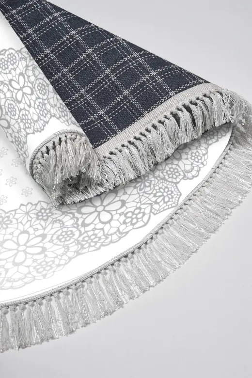 Alanur Home 900625-P-S-Oval Alanur Star Pamuk Tabanlı Saçaklı Dijital Halı Oval Mürdüm