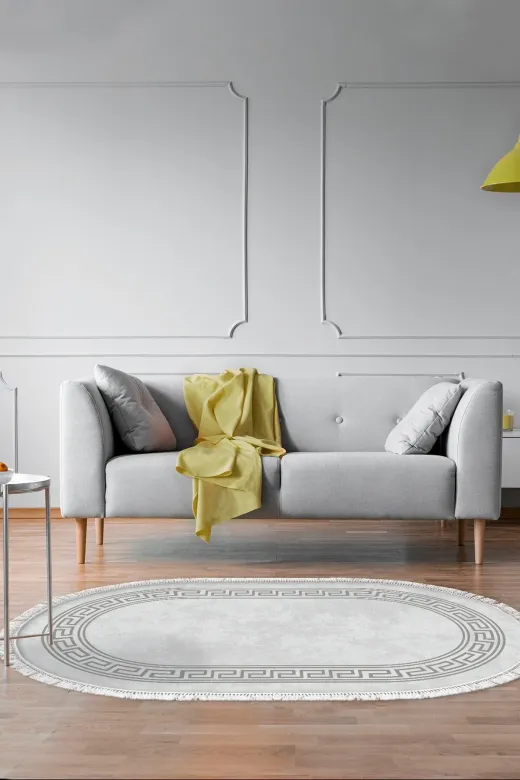 Alanur Home 900626-P-S-Oval Alanur Star Pamuk Tabanlı Saçaklı Dijital Halı Oval Gri?