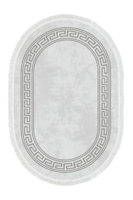 Alanur Home 900626-P-S-Oval Alanur Star Pamuk Tabanlı Saçaklı Dijital Halı Oval Gri?