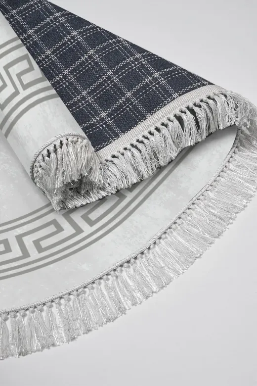 Alanur Home 900626-P-S-Oval Alanur Star Pamuk Tabanlı Saçaklı Dijital Halı Oval Gri?