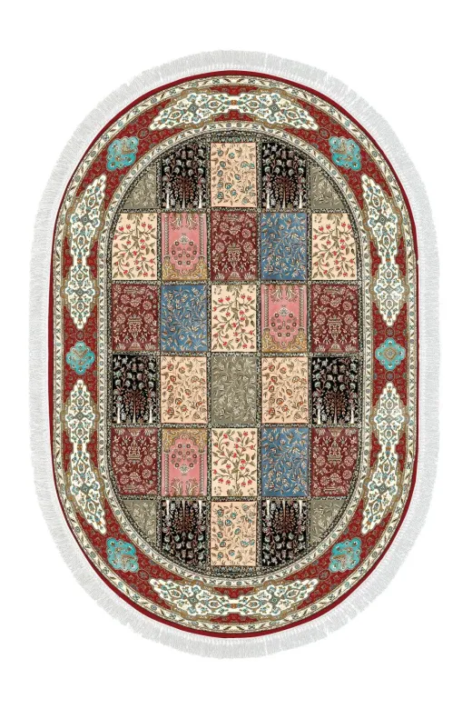 Alanur Home 900631-P-S-Oval Alanur Star Pamuk Tabanlı Saçaklı Dijital Halı Oval Multi?