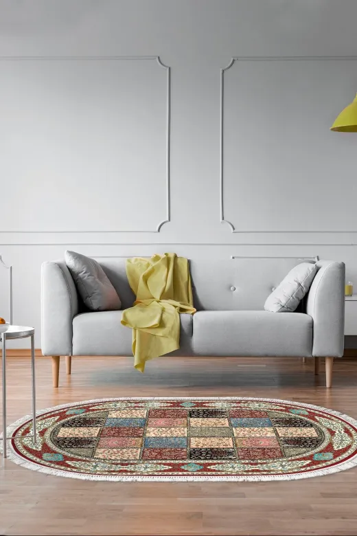 Alanur Home 900631-P-S-Oval Alanur Star Pamuk Tabanlı Saçaklı Dijital Halı Oval Multi?