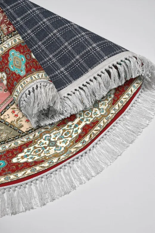 Alanur Home 900631-P-S-Oval Alanur Star Pamuk Tabanlı Saçaklı Dijital Halı Oval Multi?