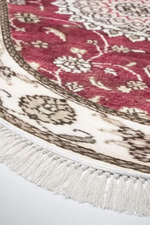 Alanur Home 900647-P-S-Oval Bordo Pamuk Tabanlı Saçaklı Dijital Oval Halı