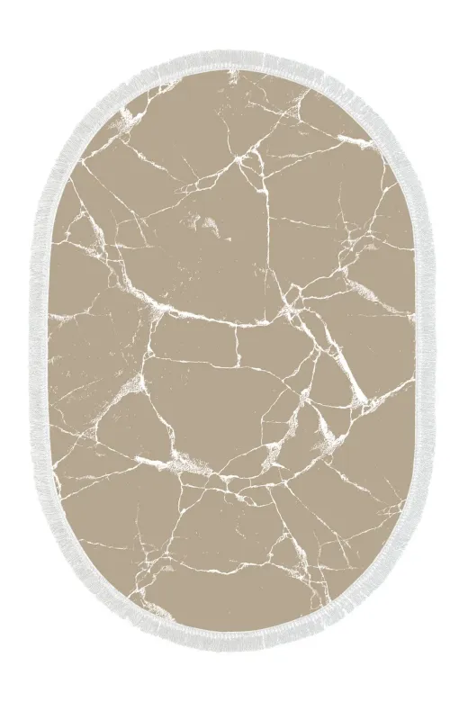 Alanur Home 900698-P-S-Oval Alanur Star Pamuk Tabanlı Saçaklı Dijital Halı Oval Camel