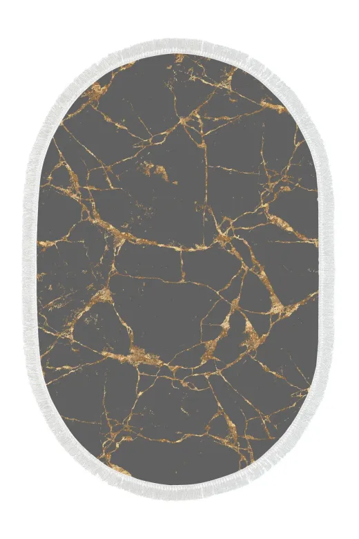 Alanur Home 900699-P-S-Oval Altın Renk Star Pamuk Tabanlı Saçaklı Dijital Halı