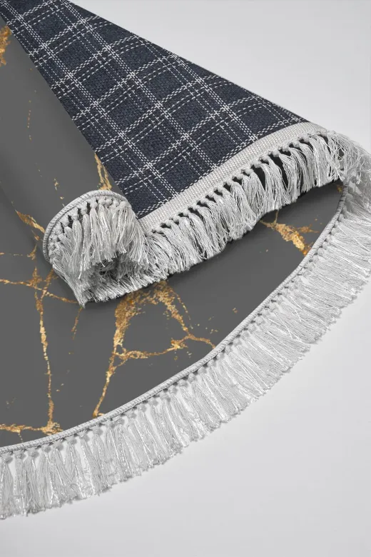 Alanur Home 900699-P-S-Oval Altın Renk Star Pamuk Tabanlı Saçaklı Dijital Halı