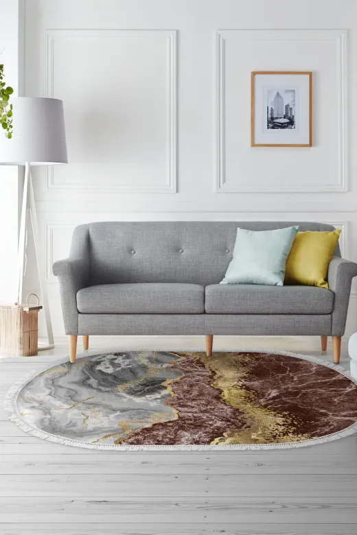 Alanur Home 900701-P-S-Oval Alanur Star Pamuk Tabanlı Saçaklı Dijital Halı Oval Renkli?