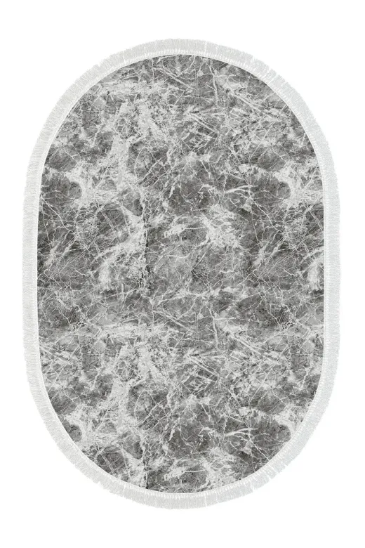 Alanur Home 900702-P-S-Oval Alanur Star Pamuk Tabanlı Saçaklı Dijital Oval Gri Halı