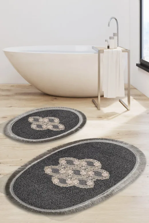 Alanur Home Akasya Saçaklı Banyo 2'li Klozet Takımı Antrasit