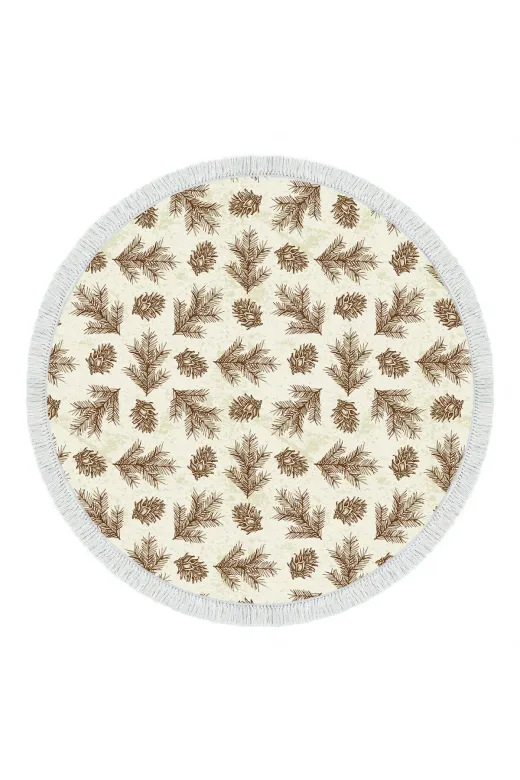 Alanur Home AL5013-sckl-k-hali Kaymaz Dijital Mutfak & Salon Halı Trend Saçaklı Yuvarlak Vintage Al5013 Bej