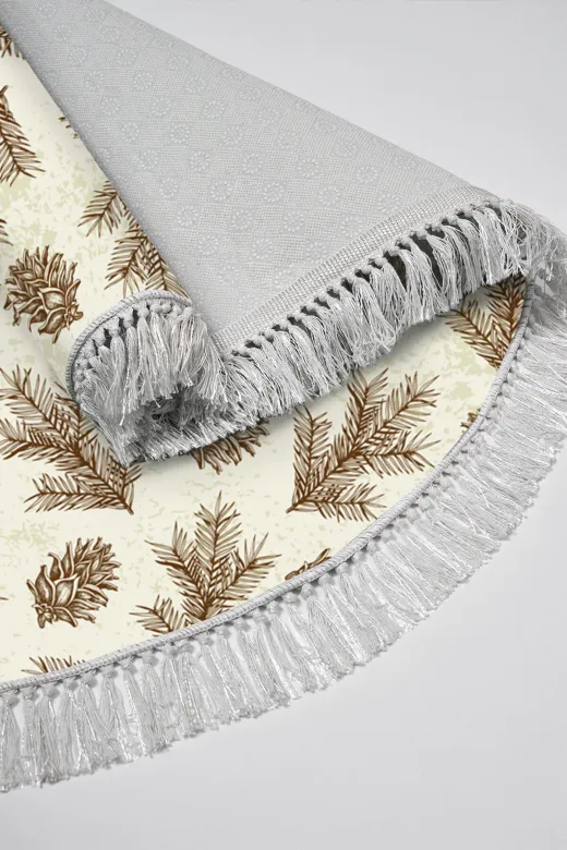 Alanur Home AL5013-sckl-k-hali Kaymaz Dijital Mutfak & Salon Halı Trend Saçaklı Yuvarlak Vintage Al5013 Bej