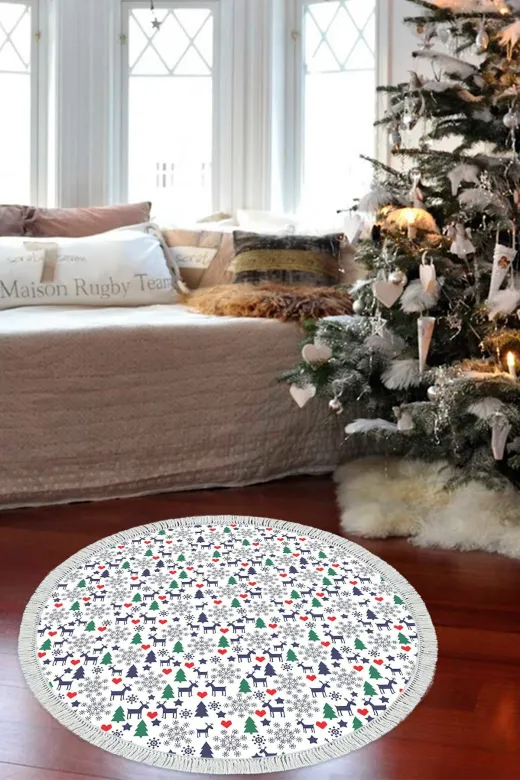 Alanur Home CHR10M-K-S-Yuvarlak Yılbaşına Özel Keçe Dijital Yıkanabilir Yuvarlak Halı Chr10M Yeşil