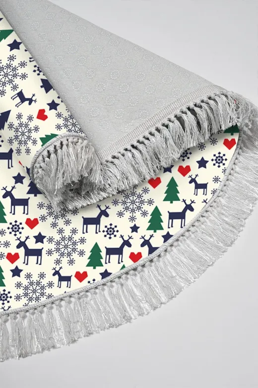 Alanur Home CHR10M-K-S-Yuvarlak Yılbaşına Özel Keçe Dijital Yıkanabilir Yuvarlak Halı Chr10M Yeşil