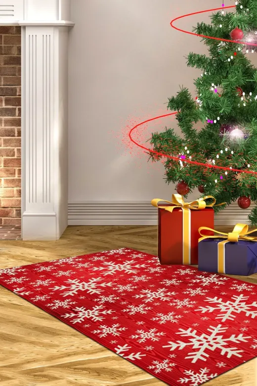 Alanur Home Chr11M-K Yılbaşına Özel Keçe Dijital Yıkanabilir Halı Chr11M Kırmızı