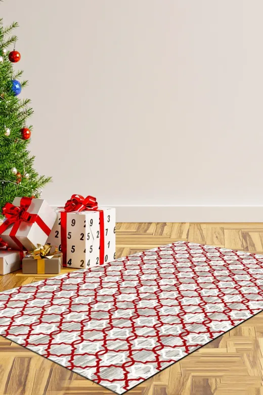 Alanur Home CHR12M-K Yılbaşına Özel Keçe Dijital Yıkanabilir Halı Chr12M Bordo