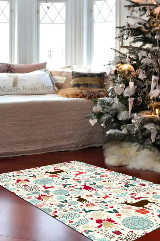 Alanur Home CHR13M-K Yılbaşına Özel Keçe Dijital Yıkanabilir Halı Chr13M Renkli