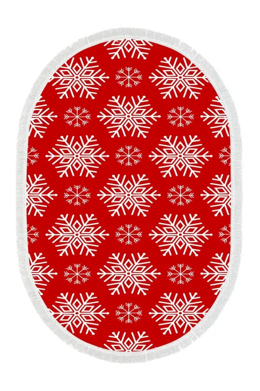 Alanur Home chr17M-K-S-Oval Yılbaşına Özel Keçe Dijital Yıkanabilir Oval Halı Chr17M Kırmızı