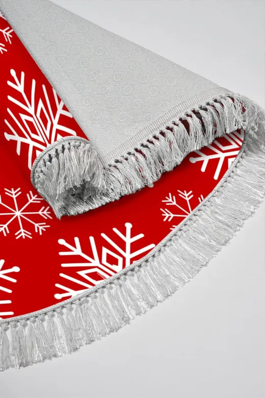 Alanur Home chr17M-K-S-Oval Yılbaşına Özel Keçe Dijital Yıkanabilir Oval Halı Chr17M Kırmızı