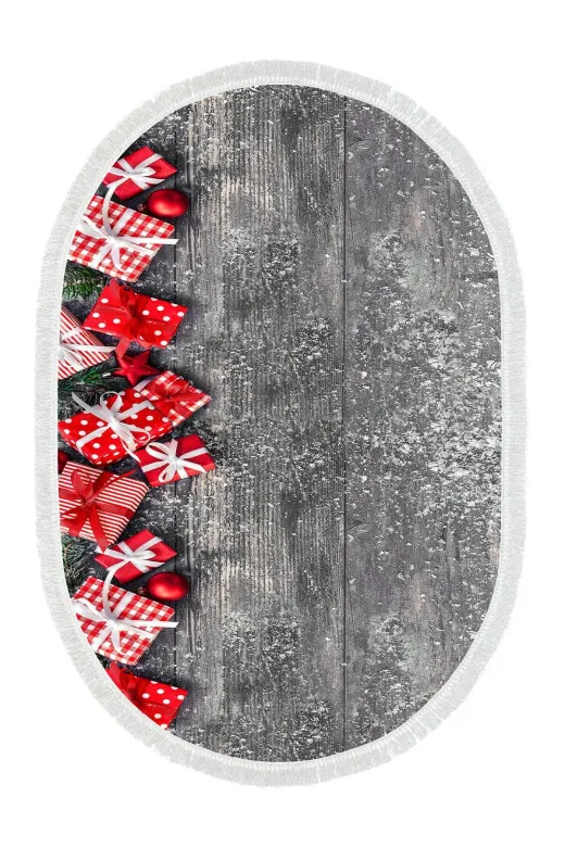 Alanur Home CHR1M-K-S-Oval Yılbaşına Özel Keçe Dijital Yıkanabilir Oval Halı Chr1M Gri
