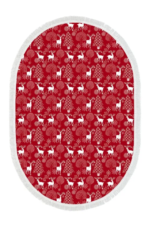 Alanur Home CHR3M-K-S-Oval Yılbaşına Özel Keçe Dijital Yıkanabilir Oval Halı Chr3M Kırmızı