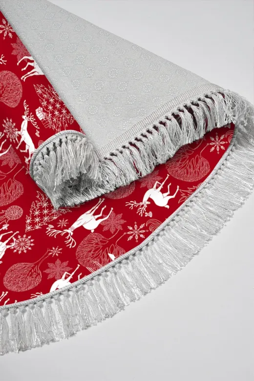 Alanur Home CHR3M-K-S-Oval Yılbaşına Özel Keçe Dijital Yıkanabilir Oval Halı Chr3M Kırmızı