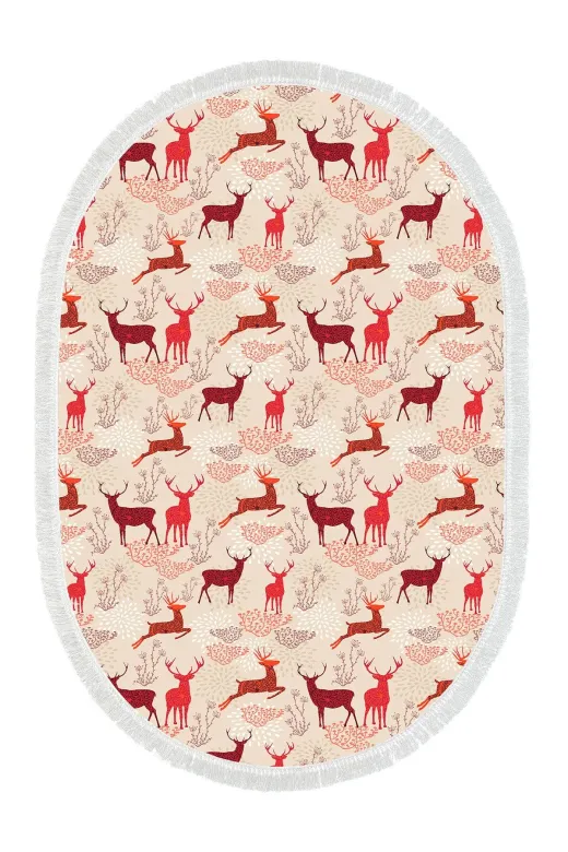 Alanur Home CHR4M-K-S-Oval Yılbaşına Özel Keçe Dijital Yıkanabilir Oval Halı Chr4M Bordo