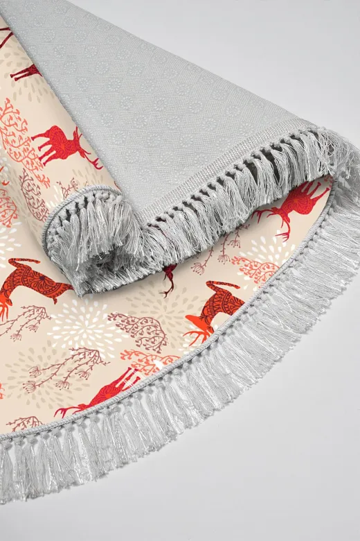 Alanur Home CHR4M-K-S-Oval Yılbaşına Özel Keçe Dijital Yıkanabilir Oval Halı Chr4M Bordo