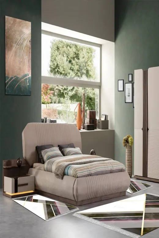 Alanur Home F5002-yatak-3-pcs-K-S Eko Trend Djt Yıkanabilir Kaymaz Taban 3 Lü Yatak Odası Takımı F5002 Mermer Siyah Beyaz