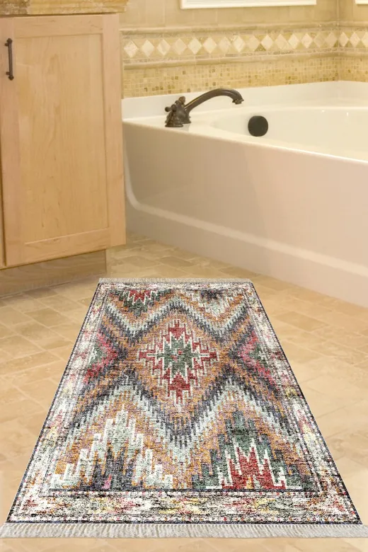 Alanur Home F5003-Trend-Banyo Eko Trend Djt Banyo Paspası Yıkanabilir Kaymaz Taban F5003 Iskandinav Renkli