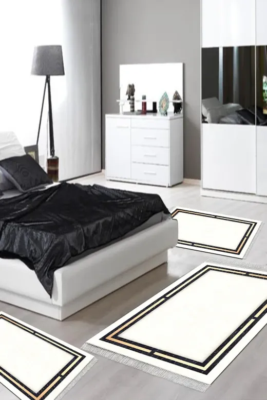 Alanur Home F5006-yatak-3-pcs-K-S Eko Trend Djt Yıkanabilir Kaymaz Taban 3 Lü Yatak Odası Takımı F5006 Modern Bej