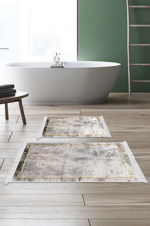 Alanur Home M12271-eko-klozet-2-K-S Eko Trend Djt 2 Li Yıkanabilir Kaymaz Taban Banyo Paspas M12271 Modern Gri (50 X 80 - 40 X 50)