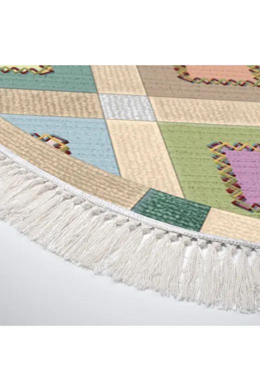Alanur Home Mu101-K-S-Oval-Pudra Alanur Trend Keçe Tabanlı Saçaklı Oval Mutfak Halı Mu101 Pudra