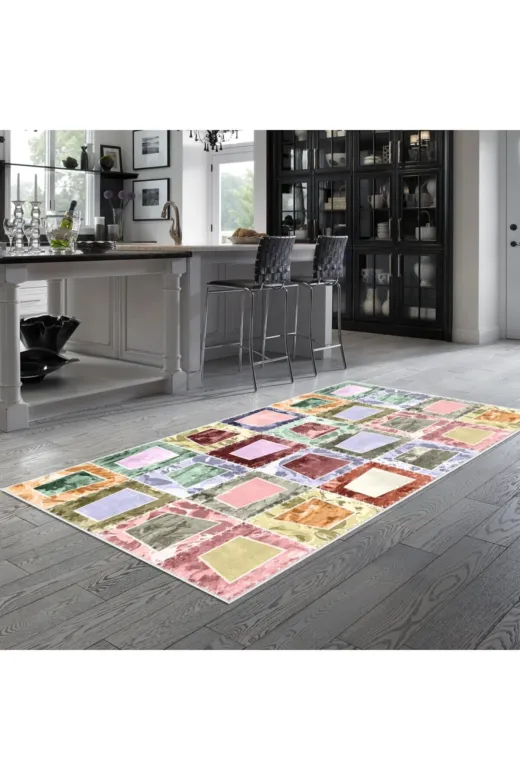 Alanur Home Mu103-K-Renkli Alanur Trend Keçe Tabanlı Mutfak Halı Mu103 Renkli