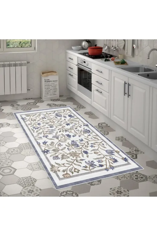 Alanur Home Mu106-K-Mavi Alanur Trend Keçe Tabanlı Mutfak Halı Mu106 Mavi