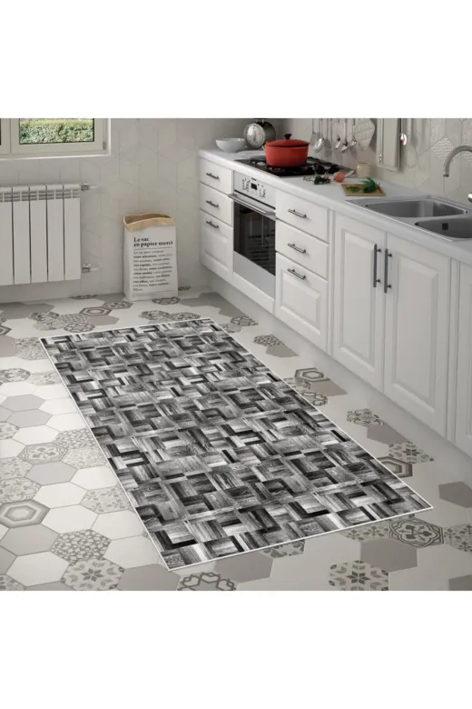 Alanur Home Mu108-K-Gri Alanur Trend Keçe Tabanlı Mutfak Halı Mu108 Gri