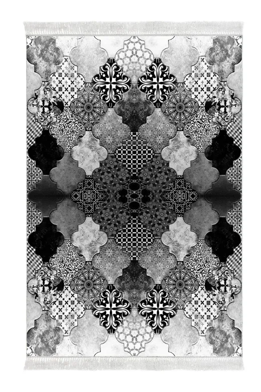 Alanur Home Mu120-Trend-Banyo Eko Trend Djt Banyo Paspası Yıkanabilir Kaymaz Taban Mu120 Patchwork Gri