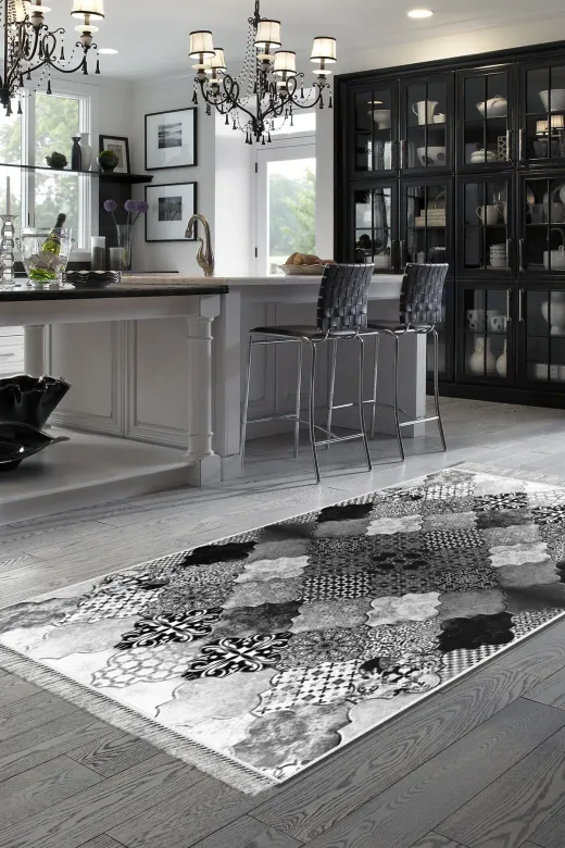Alanur Home Mu120-Trend-Banyo Eko Trend Djt Banyo Paspası Yıkanabilir Kaymaz Taban Mu120 Patchwork Gri