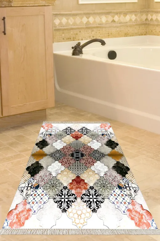 Alanur Home Mu120-Trend-Banyo Eko Trend Djt Banyo Paspası Yıkanabilir Kaymaz Taban Mu120 Patchwork Renkli