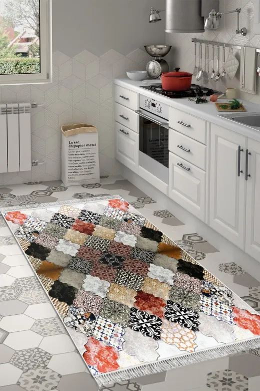 Alanur Home Mu120-Trend-Banyo Eko Trend Djt Banyo Paspası Yıkanabilir Kaymaz Taban Mu120 Patchwork Renkli