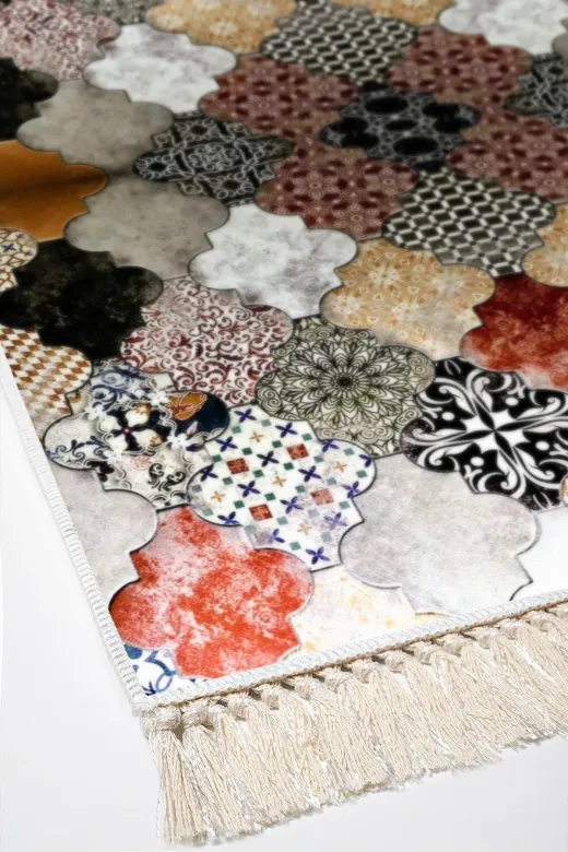Alanur Home Mu120-Trend-Banyo Eko Trend Djt Banyo Paspası Yıkanabilir Kaymaz Taban Mu120 Patchwork Renkli