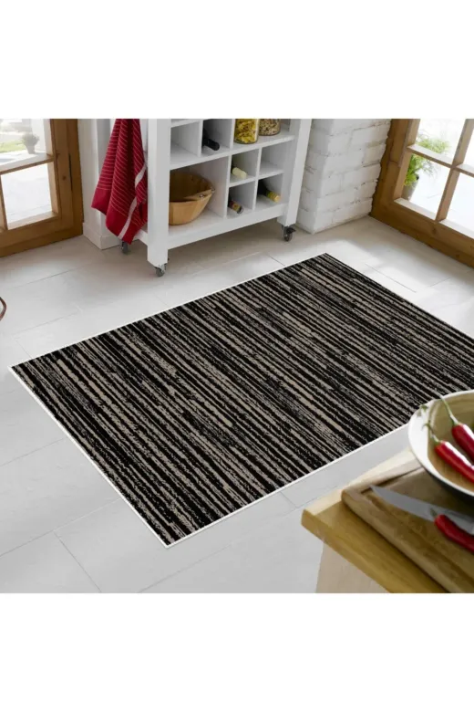 Alanur Home Mu122-K-Siyah Alanur Trend Keçe Tabanlı Mutfak Halı Mu122 Siyah