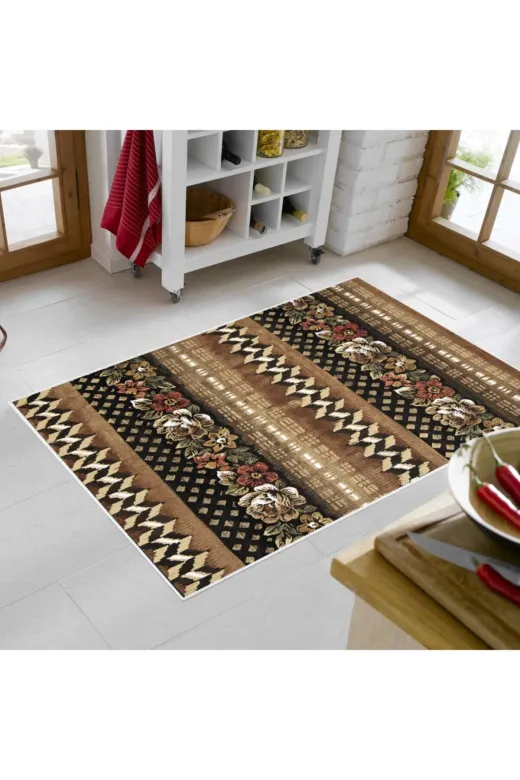 Alanur Home Mu127-K-Kahve Alanur Trend Keçe Tabanlı Mutfak Halı Mu127 Kahve