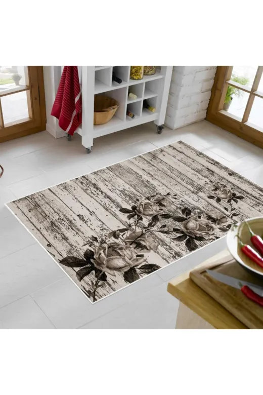Alanur Home Mu13-K-Kahve Alanur Trend Keçe Tabanlı Mutfak Halı Mu13 Kahve