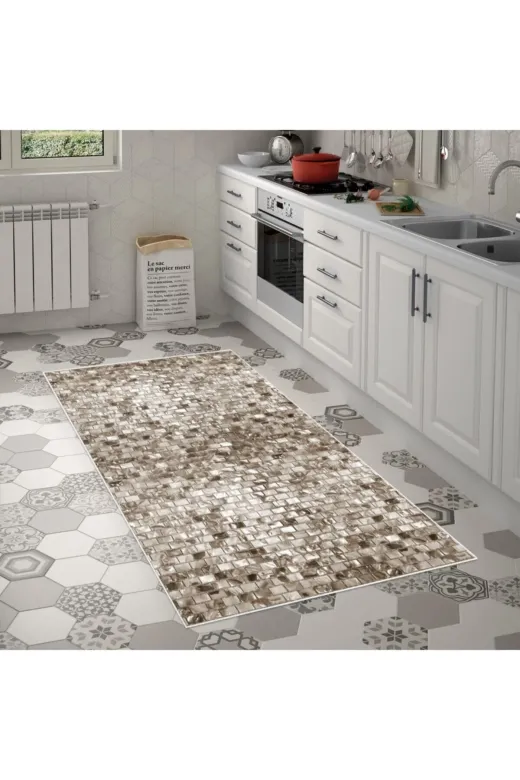 Alanur Home Mu132-K-Kahve Alanur Trend Keçe Tabanlı Mutfak Halı Mu132 Kahve