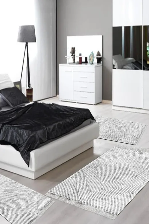 Alanur Home Mu134-yatak-3-pcs-K-S Eko Trend Djt Yıkanabilir Kaymaz Taban 3 Lü Yatak Odası Takımı Mu134 Modern Gri
