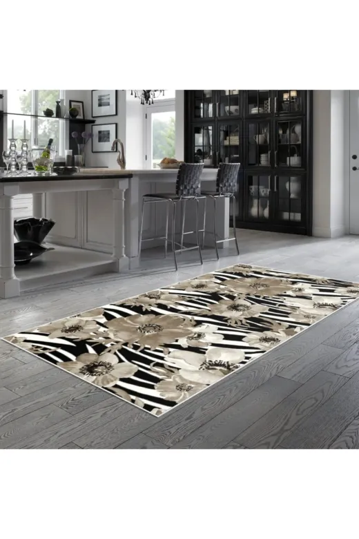 Alanur Home Mu135-K-Bej Alanur Trend Keçe Tabanlı Mutfak Halı Mu135 Bej