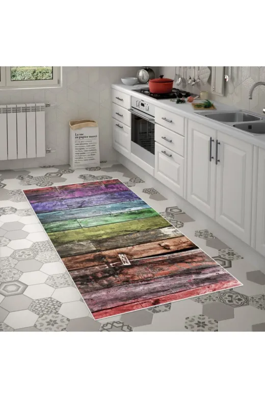 Alanur Home Mu136-K-Renkli Alanur Trend Keçe Tabanlı Mutfak Halı Mu136 Renkli